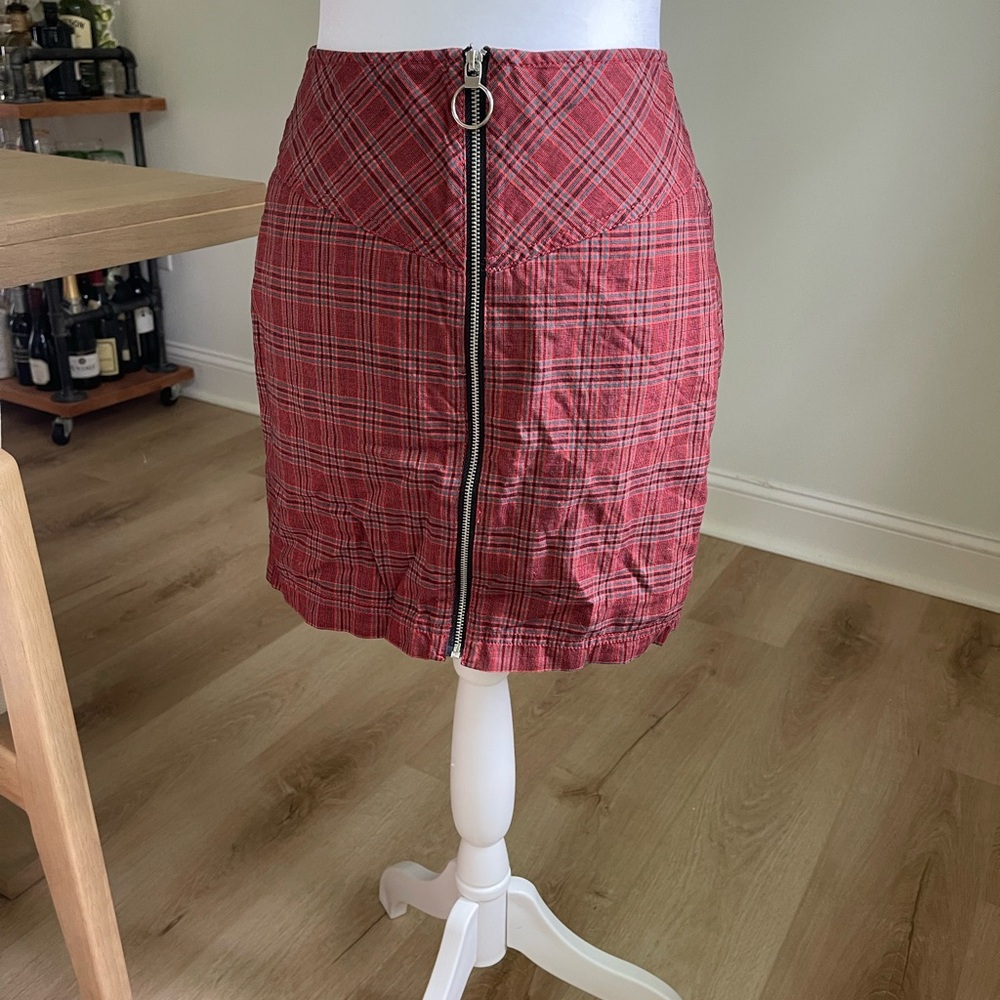 Express Red Plaid Mini Skirt